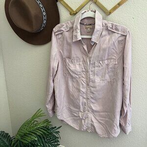 Anthropologie Holding Horses Light Pink Lightweight Button Up Cargo Shirt Blouse